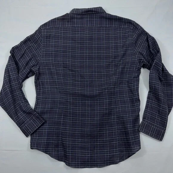 John Varvatos NWT Mens Button Down Shirt XXL Iron Grey Purple Plaid Cotton